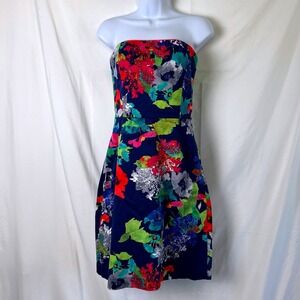 Spense Women Strapless Dress Navy Blue Floral Size 10 Garden Party Wedding Guest
